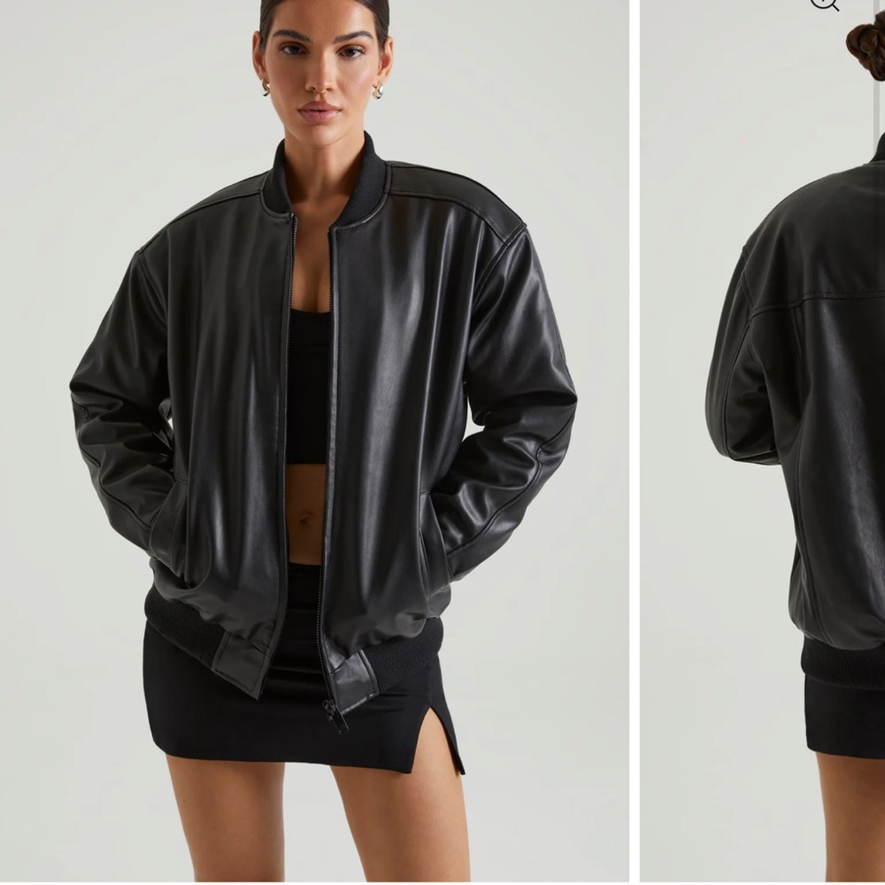 Oh Polly Black Leather Bomber